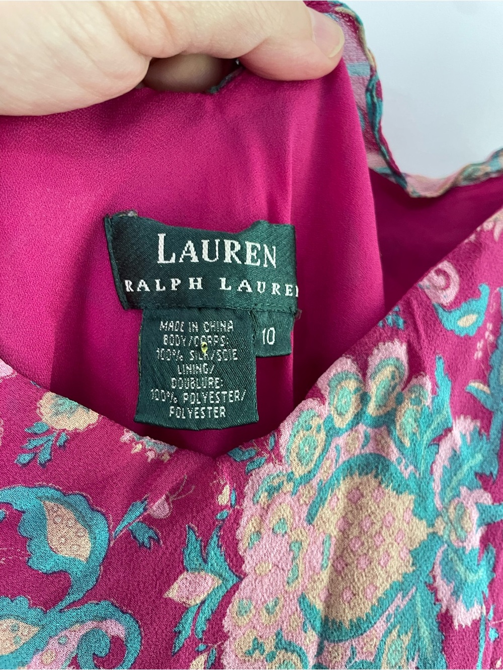 Y2K Ralph Lauren Paisley Silk Chiffon Ruffle Midi Dress Spaghetti Strap - Picture 6 of 12